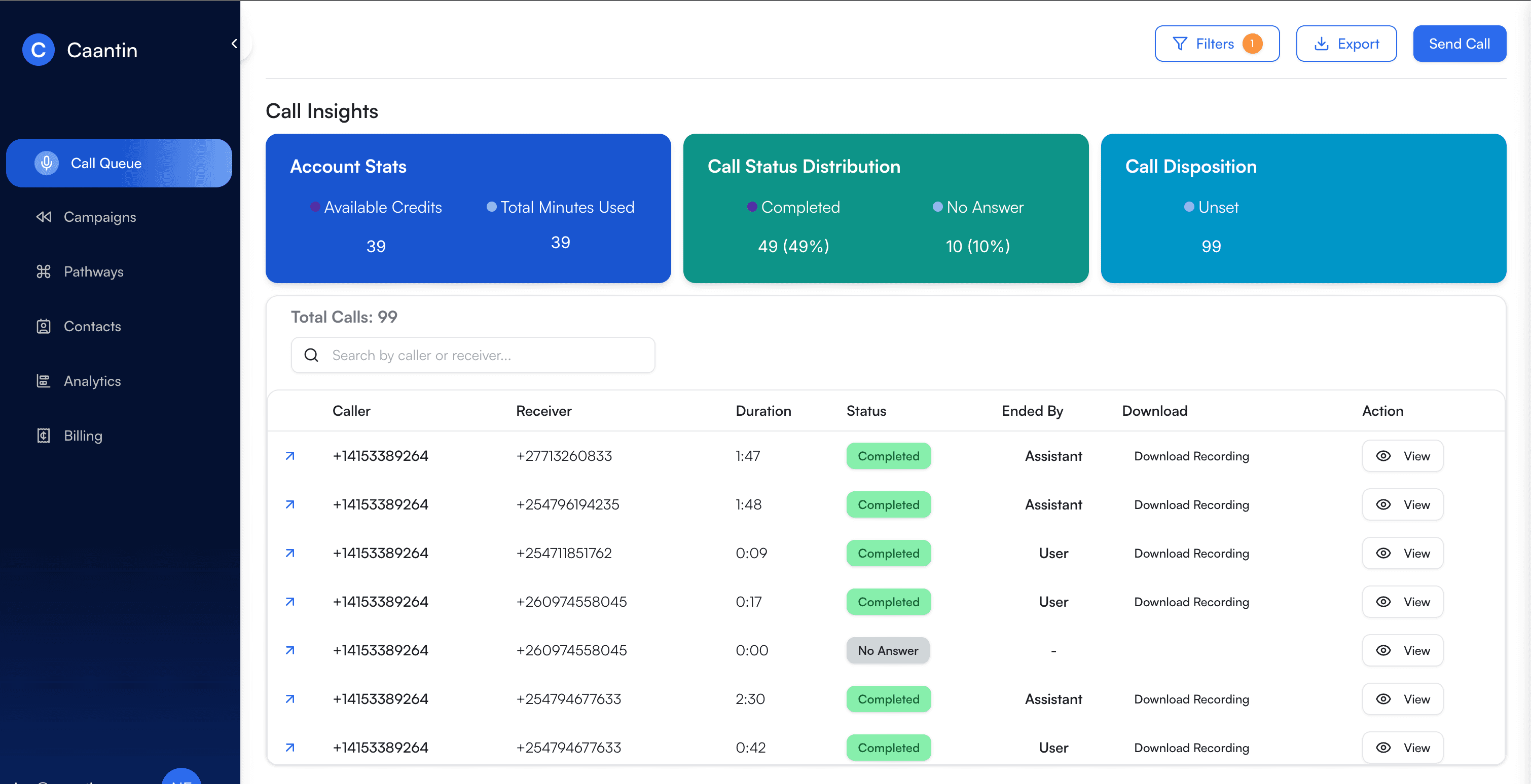 Call Transcripts screenshot